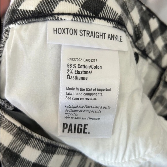 Paige Womens Jeans Hoxton Ankle Straight Black and White Gingham Size 30 - Picture 5 of 6